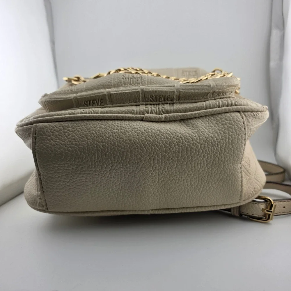 Steve‎ Madden Monogram Embossed Mini Backpack Chain Detail Cream